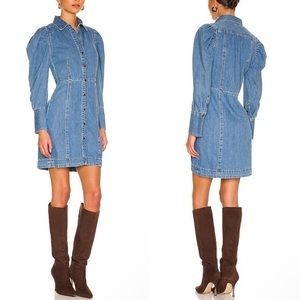 NWT FRAME Voluminous Puff Sleeve Denim Eugenia Mini Dress Size M